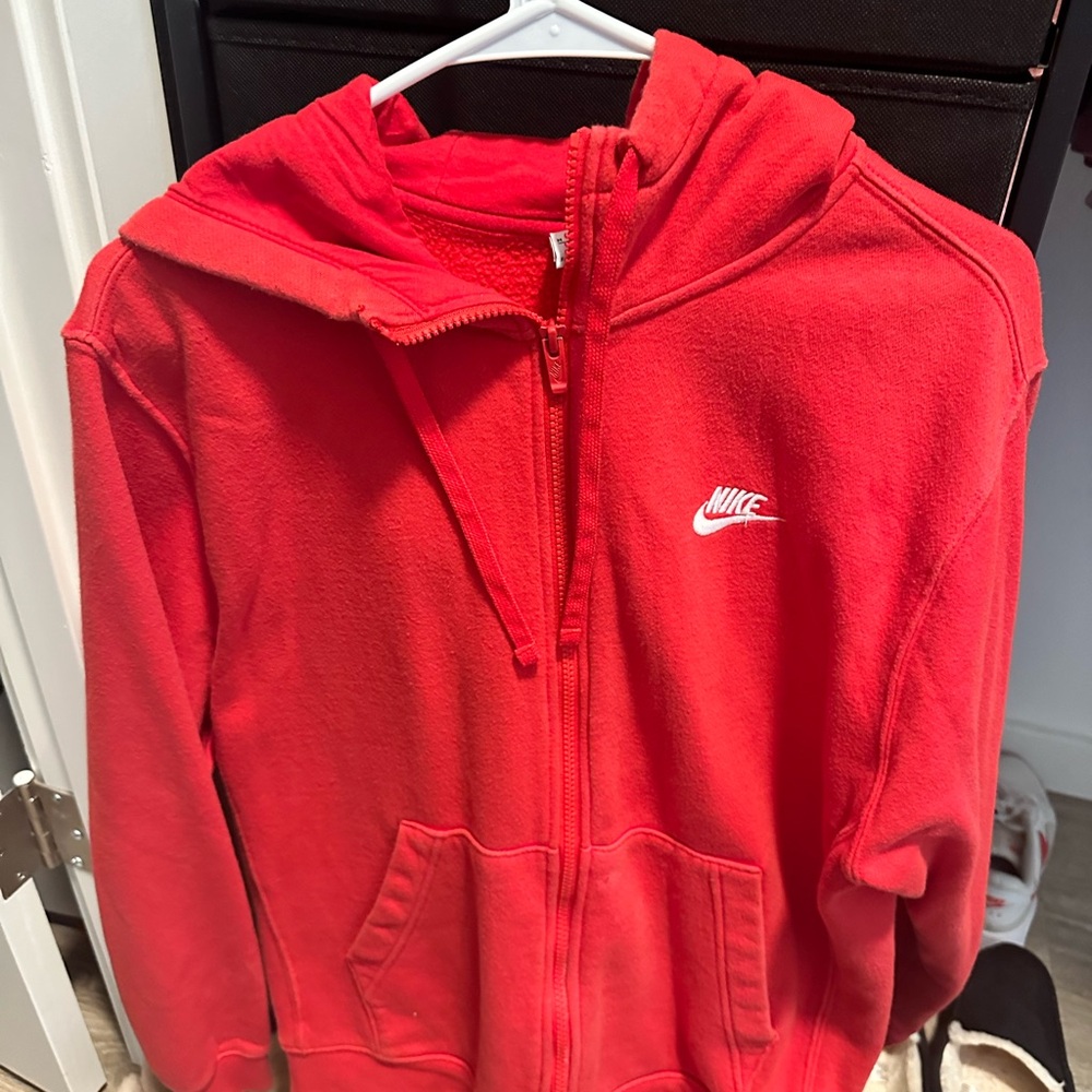 Nike Red Full-Zip Hooded Jacket with White Logo